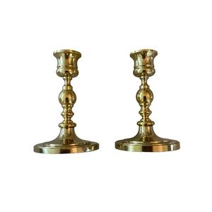 Vintage Brass Gallery Brass Candlestick Candle Holder Pair Taper Candle 4 3/4”